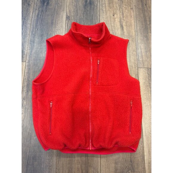 Vintage Lands End Mens Red Fleece Vest XL USA Deep Pile Full-Zip Pockets - Picture 1 of 5